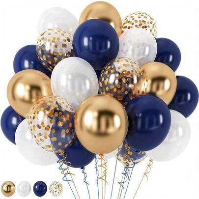 32-Piece Navy Blue, White & Gold Confetti Latex Balloons - Elegant Metallic Finish For Weddings, Birthdays, Showers, Anniversaries, And Graduation Party Decorations, Celebratory Accessories | Stylish Balloon Arrangement | Latex Party Balloons