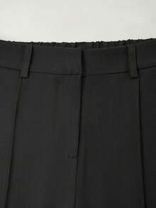 2026春夏欧美女式直筒阔腿休闲裤，中腰修身直筒休闲裤，时尚夏季款，采用轻盈弹力涤纶面料，黑色 - 黑色 - 查看 3