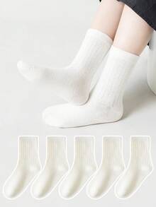 5 pasang/paket kaus kaki kasual putih polos untuk anak laki-laki dan perempuan, cocok untuk pemakaian sehari-hari. - Putih - View 8