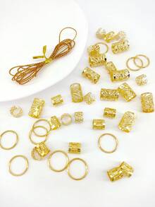 41件波西米亚风发饰，包括1根编织装饰绳，适合编发造型 - 金色 - 查看 4