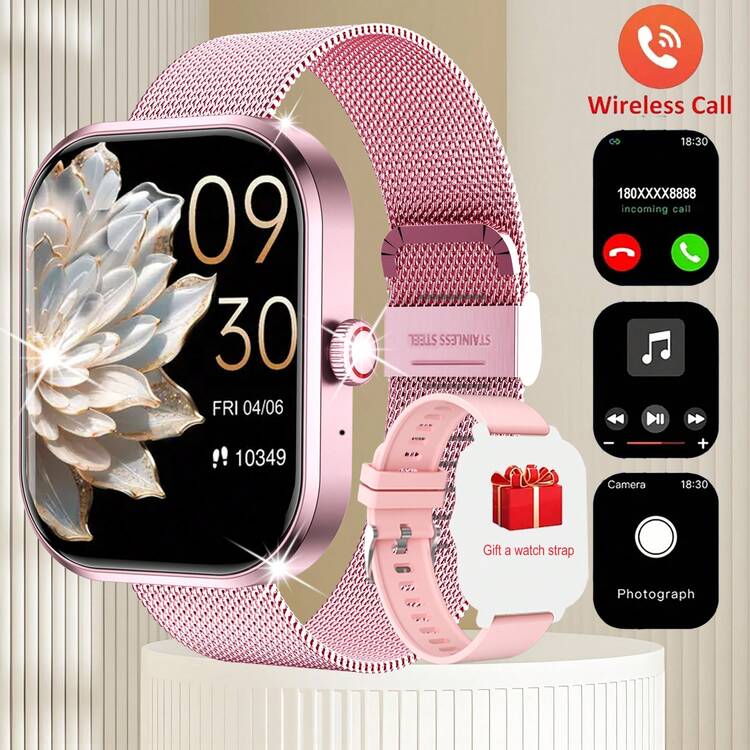 Nuevo reloj inteligente de silicona con pantalla táctil Full Touch de 2.01 pulgadas, rastreador de fitness deportivo unisex con talla grande de 100 modos de entrenamiento, llamadas inalámbricas, cámara remota, control de música, reloj y clima - excelente regalo para hombres, mujeres, amigos, parejas y familia - Negro - Añade 1