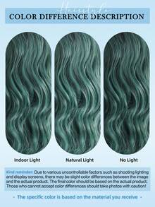 Namm 4*2 U型蕾丝假发，高密度合成纤维，24英寸黑绿渐变色中分假发，适合万圣节和圣诞节派对，耐热纤维 - 水鴨藍 - 查看 11