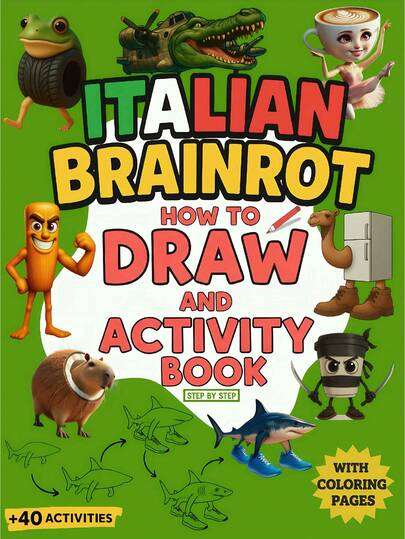 1 Cuốn Sách Vẽ và Hoạt Động Vui Nhộn Về Ý: Hơn 40 Trang Hướng Dẫn Vẽ Từng Bước và Trang Tô Màu, Giấy Dày 265g, Học Từ Vựng Tiếng Ý Thông Qua Nghệ Thuật Vẽ Sinh Vật Kỳ Quái và Ngộ Ngã, Hoàn Hảo Cho Thanh Thiếu Niên Và Người Lớn Yêu Thích Văn Hóa Meme Trên Internet Và Học Tập Vui Nhộn, Một Món Quà Lý Tưởng Cho Mùa Cưới Và Ngày của Mẹ.