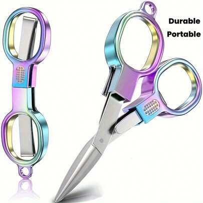 Kéo gấp nhỏ gọn bằng thép không gỉ với tay cầm hợp kim kẽm, phủ lớp sơn cầu vồng, lưỡi sắc bén và trơn tru - Nhẹ và bền, thích hợp cho du lịch, câu cá, cắm trại, làm thủ công - Dụng cụ bỏ túi tiện lợi, kéo câu cá, kéo thủ công, vật dụng thiết yếu ngoài trời, kéo thời trang, cấu trúc chắc chắn, dụng cụ cắm trại