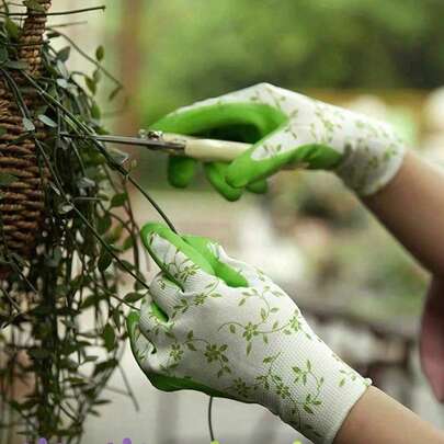 2双装女士花卉印花园艺手套，透气防滑园艺工作手套，适用于除草和种植