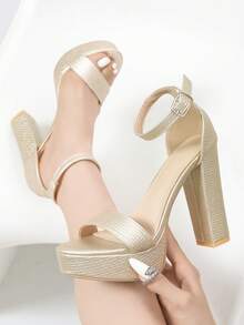 女士高跟鞋，欧美厚底镶钻凉鞋，适合T台走秀、钢管舞、舞台表演 - 金色 - 查看 5