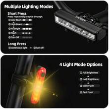 Super Bright 6 LED Bike Lights for Night Riding Rechargeable Bicycle Lights Waterproof Bike Headlight for Adults High lumens Bike Headlight and Tail Light Set for Ebike MTB Cycling Commuting - Negro - Ver 3
