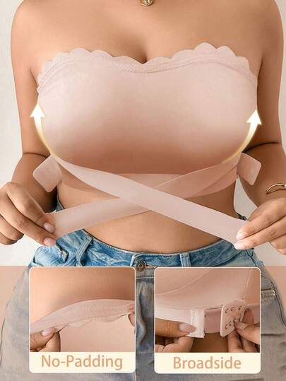 Plus Size Women's Seamless Strapless Bra, Solid Color Wireless Breathable Non-Slip Supportive Everyday Bra