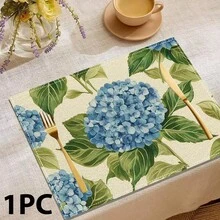 4/6/8 Piezas Set, Manteles individuales de Hortensia, Decoración de Fiesta, Manteles de Mesa de Comedor (Lino), Posavasos Lavables Impresos, Protectores de Superficie, Decoración Ideal para Reuniones Festivas en la Cocina y el Hogar - Multicolor - Ver 11