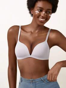 Sujetador inalámbrico push-up para mujer - Soporte cómodo todo el día, ajuste sin costuras - Blanco - Ver 8