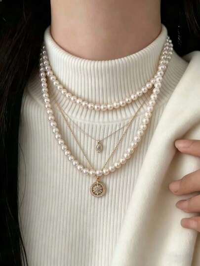 1pc 95cm Long Pearl Necklace, Fashion Minimalist 95cm Pearl Beaded Necklace, Can Be Matched And Stacked, Luxury Niche Versatile Necklace Accessory, Suitable For Girls And Women, Grey Pouch (Random Pearl Quantity)