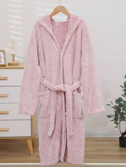 1 pièce Peignoir en polaire de corail doux et absorbant avec capuche, robe d'intérieur, robe du matin, vêtement de nuit