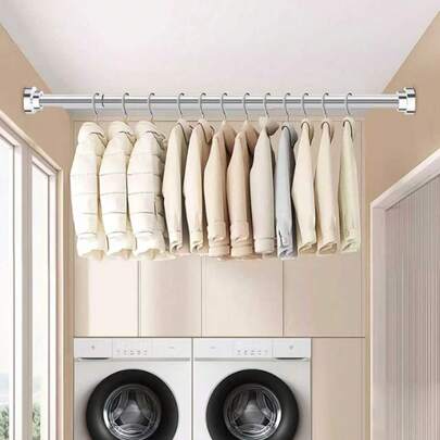 26.77-109 英寸（约 68-277 厘米）可调节弹簧张力浴帘杆，防锈防滑浴帘杆，适用于浴室，无需钻孔，永不折叠，易于使用，银色