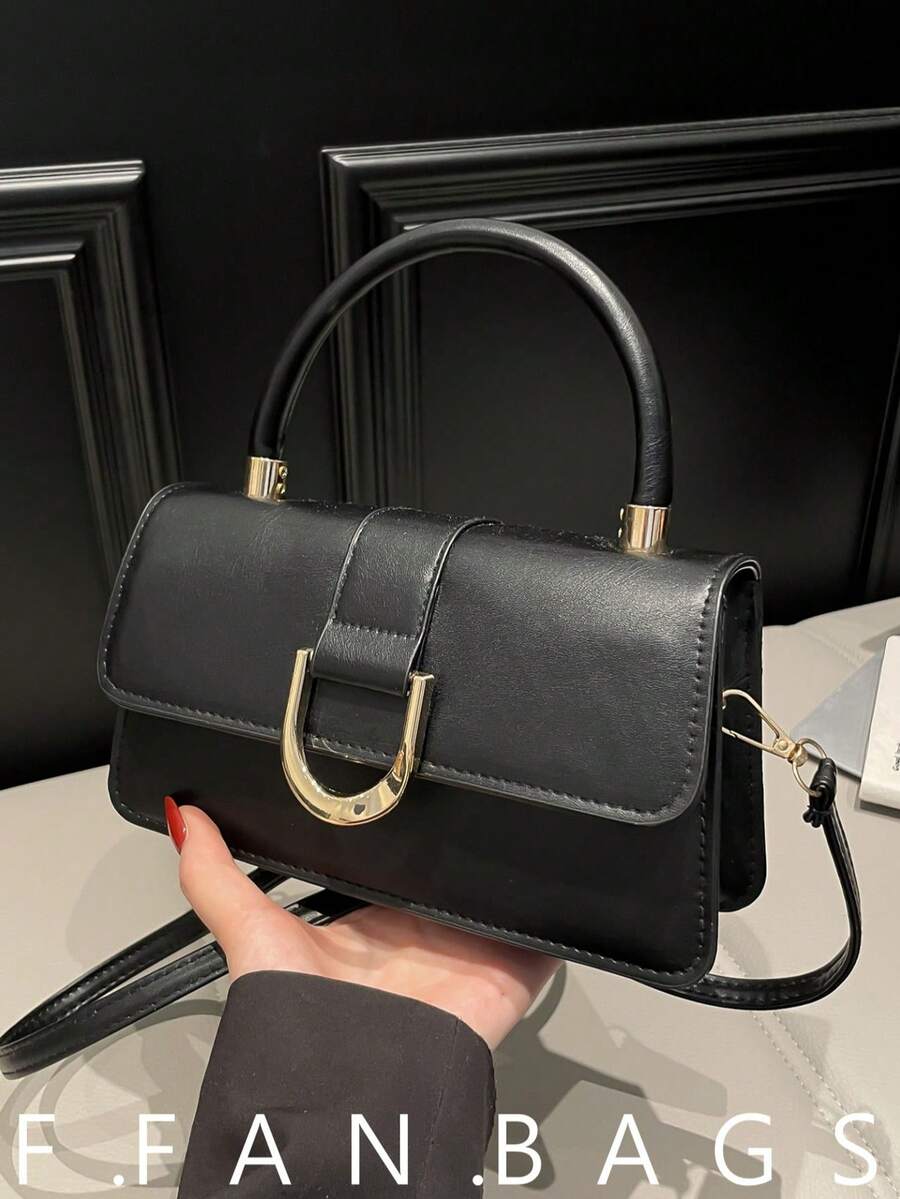 Fashionable Small Square Handbag For Women, New Casual Texture Commuter Bag, Minimalist Shoulder Crossbody Bag - Black - View 1