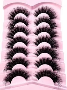 7 Pairs 9D Thick 16-25mm Faux Mink Eyelashes, Fluffy & Dense, Create Dramatic Makeup Effect, Lengthening & Reusable Fake Eyelashes - Black - View 6