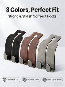 20磅承重PU皮革汽车座椅头枕挂钩，通用型，耐用合金材质，适用于500多种场景 - 彩色 - 查看 1