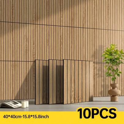 10pcs 40.01cm X 40.01cm Self-Adhesive 3D Embossed Striped Pattern Vinyl Wall Panels, Easy Maintenance, Removable Design, Waterproof, Impact Resistant, Splash Proof, Washable, 4mm Thick
