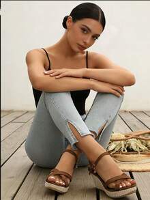 New Summer Platform Wedge Sandals, Multi-Functional Thick Sole Flatform Shoes For Slimming Effect - Brown - View 5