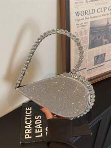 Túi xách hình trái tim đính kim cương lấp lánh, ví cầm tay dạ hội sang trọng đính đá quý, túi dự tiệc pha lê sáng bóng, phong cách quý phái thanh lịch tinh tế. - Bạc - Xem 8