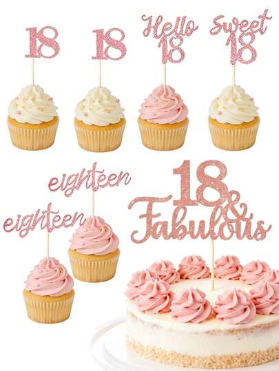 18. Geburtstag Cupcake Dekorationen, Hervorragende 18. Geburtstag Cupcake Dekorationen, Glänzende 18. Hervorragende Cupcake Dekorationen, Roségold 18. Geburtstag Torte Dekorations-Set, Hallo 18 Cupcake Topper, geeignet für 18. Hochzeitstag, Geburtstags-Torte Dekorationen