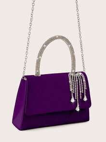 REMANLAND 这款别致优雅的紫色手拿包采用哑光质感，配以水晶手柄和流苏吊坠，尽显精致优雅。包身表面光滑哑光，闪耀的水晶手柄熠熠生辉，精致的水晶流苏吊坠更添优雅气质，经典的信封式翻盖设计更添韵味。它是送给女性的最佳礼物。 - 紫色 - 查看 3