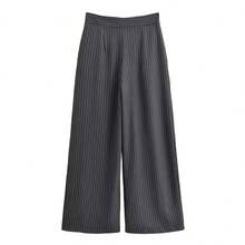 Pleated Striped Flared Pants, High-Waisted Slimming Draping Commuter Wide-Leg Trousers Spring - Grey - View 7