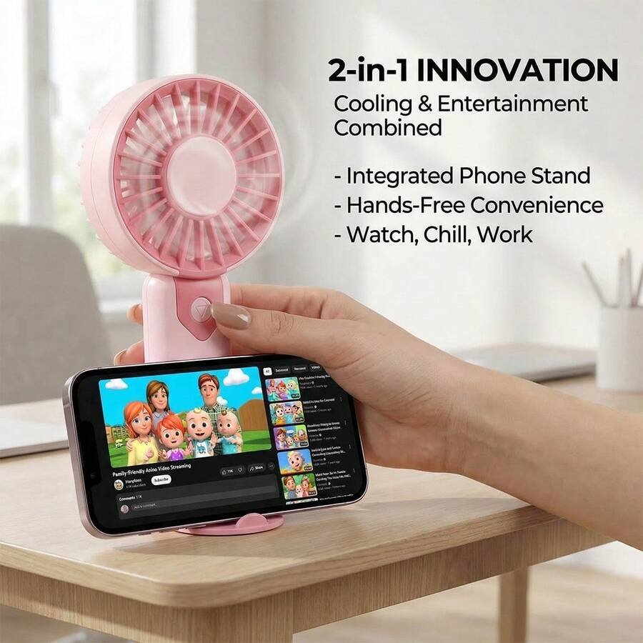 AOYI 1pc Portable Handheld Electric Fan, 3 Wind Speeds, USB Rechargeable, 2-In-1 Handheld Fan For Outdoor Activities, Travel, Work - View 1