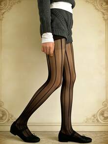 洛丽塔甜美蕾丝条纹长筒袜，优雅波点透明连裤袜 - 彩色 - 查看 7