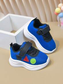 1 Pair Children's Blue Mesh Hook And Loop Sports Shoes, Easy To Wear And Versatile - Blue - View 3