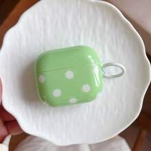 Big Polka Dot Print Design Earphone Case, Minimalist Fashion Earphone Cover, IMD Earphone Shockproof Case, Suitable For AirPods 1/2/3/4/Pro - Green - View 6