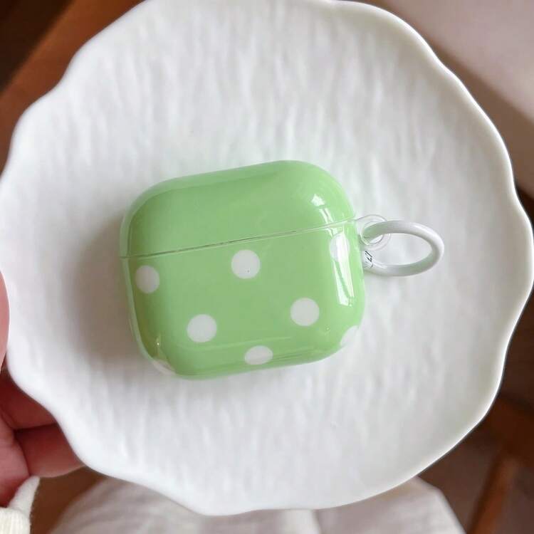 Big Polka Dot Print Design Earphone Case, Minimalist Fashion Earphone Cover, IMD Earphone Shockproof Case, Suitable For AirPods 1/2/3/4/Pro - Green - View 5