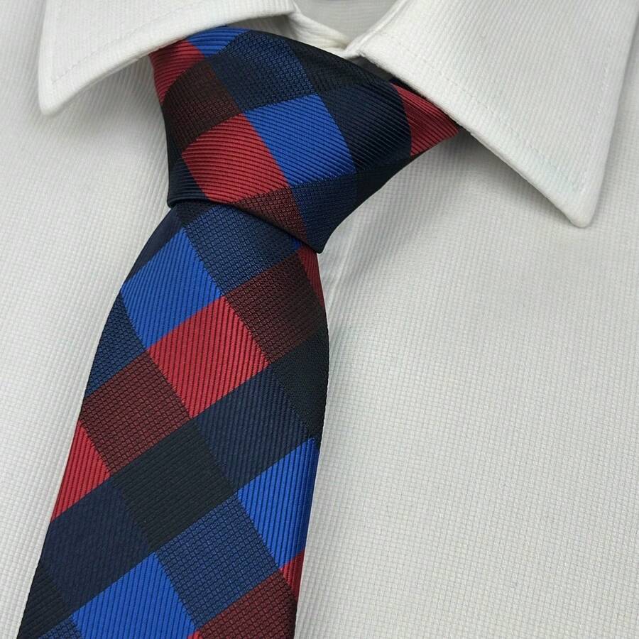 Premium Men's Slim Checkered Tie In Various Colors - 078 - 查看 1