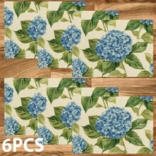 4/6/8 Piezas Set, Manteles individuales de Hortensia, Decoración de Fiesta, Manteles de Mesa de Comedor (Lino), Posavasos Lavables Impresos, Protectores de Superficie, Decoración Ideal para Reuniones Festivas en la Cocina y el Hogar - Multicolor - Ver 15