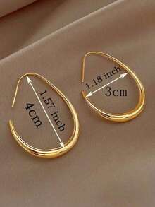 1pair Simple U-Shaped Hoop Earrings For Women Elliptical Large Earrings, Women's Minimalist Earrings, Personalized 1U1A - 銀色 1 對 - 查看 7