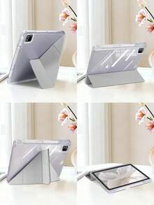 極簡純色 1 個透明壓克力 Y 型摺疊灰色平板保護殼，相容於 IPad Mini6/Mini7/10.2/10.5/Air4/Air5/10.9/Pro11/10th/12.9/Air 11-In.(M2)-2024/ Air 13-In.(M2)-2024/ Pro 11-In.(M4)-2024/ Pro 13-In.(M4)-2024/ Air 13(M3 2025)/ Air 11-Inch (M3) 2025/ (A16) 11 Inch 11th Generation 2025，多重摺疊可調式支架，內建筆槽，高透明壓克力背蓋，防摔，睡眠/喚醒，極簡/經典/休閒保護殼，產品不含筆，部分型號附鏡頭框，辦公商務專業禮品 - 灰色 - 查看 3