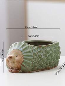 1个可爱创意陶瓷刺猬迷你卡通陶瓷花盆摆件，窑烧青铜色 - 擺飾 - 查看 6