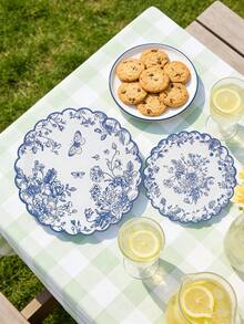10pcs/20pcs/30pcs Blue And White Floral Paper Plates, 9inch& 7inch Round Scalloped Edge Blue And White Porcelain Style Plates, Chinoiserie Butterfly & Flower Print Disposable Plates, Bridal Shower, Wedding, Tea Party Decorations Men Women - Multicolor - View 6