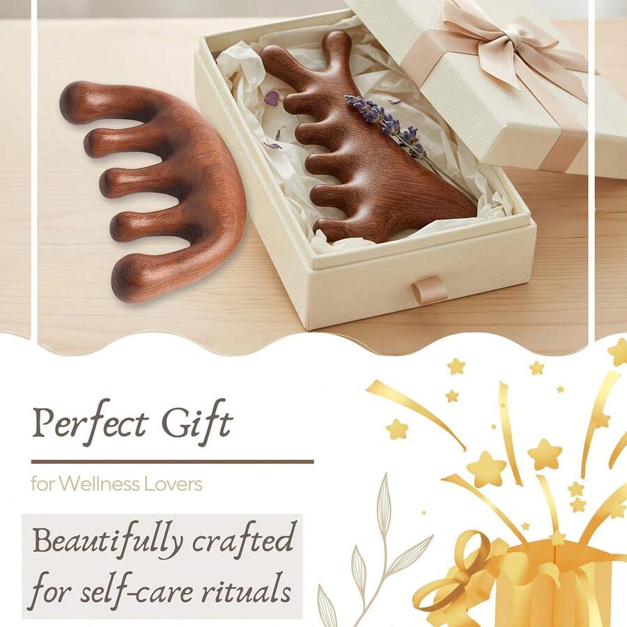 2pcs Wooden Facial & Head Massage Set - Ergonomic Double-Finger Design, Head Comb, Unisex For Scalp, Face & Body Massage - Multicolor - View 1