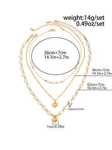 Multi-Layered Faux Pearl Necklace With Fashionable And Versatile Heart-Shaped Pendant And Collar Chain For Women - Multicolor - View 5