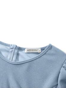 Women's Elegant V-Neck Ruffle Hem Solid Color Dress, Asymmetric/Irregular Midi Dress For Elegant Occasions, Weddings, Office, Daily Wear, Spring/Summer - Baby Blue - View 6