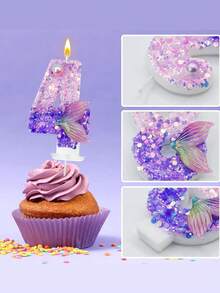 Nến trang trí bánh sinh nhật hình đuôi nàng tiên cá màu tím ombre đính pha lê số 0-9. - Xem 6