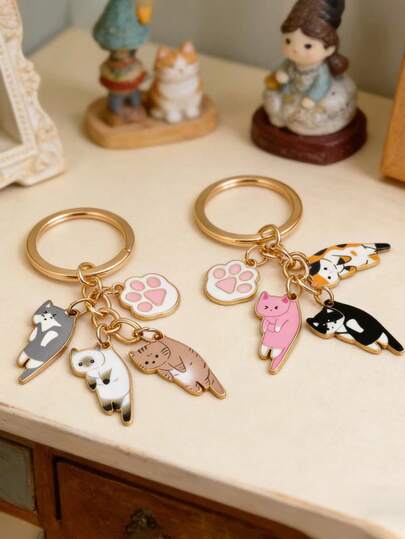 1pc Exquisite Cute Cat Alloy Keychain Pendant, Fashionable And Cute Cartoon Girl Bag Pendant, Creative Student Bag Pendant, Suitable For Mother's Day Gift, Valentine's Day Gift, Labor Day Gift, Children's Day Gift Back-To-School Gift