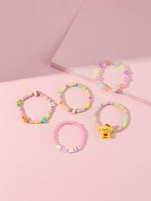 5pcs/Set Sanrio Girls Cute Rabbit, Puppy, Flower Soft Clay Pendant Beaded Bracelet Set, Suitable For Holiday Party, School, Birthday Gift For Girls, Random Color - Multicolor - View 14