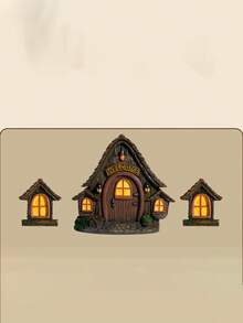 1 Set Wooden Fairy Tale Treehouse 3 Pieces Set, Garden Tree Decor Hanging Ornament, Outdoor Yard Miniature Landscape Accessory - B - View 4