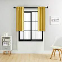 单片装或双片装可选/带系带窗帘/杆袋式窗帘/可使用夹子/纯色遮光隔热窗帘/遮光窗帘/适用于客厅、办公室、卧室，短款可用作厨房窗帘 - 薑黃 - 查看 40
