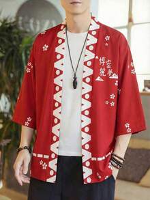 Áo choàng tay lửng kiểu Nhật Bản họa tiết yêu quái, áo khoác cardigan nhẹ, dáng rộng, thoải mái dành cho nam và nữ. - Đỏ - Xem 1