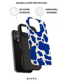 GIIPPA 1 Piece Cream-White Base With Blue Cow Print Design Phone 17 Pro Max Case, Suitable For Phone 16 Pro Max, 15 Pro Max, 14 Pro Max, Korean Stylish And Interesting Phone Case, Compatible With 11/12/13/14/15/16 Pro Max Plus, Elegant Design Suitable For Both Men And Women, Ideal Gift For Girlfriend On Christmas, Valentine's Day, Easter, Wedding Season And Birthday - Blue - View 3