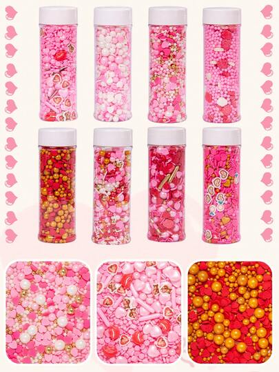 120g/4.23oz Edible Mother's Day Heart Sprinkles For Cake Decorating,White Pink Pearl Sugar Jimmies Mix Size,Baking Candy Decorations,Cupcake Toppers,Cookie Donuts Ice Cream Dessert Decorating,Wedding Birthday Party Easter Supplies