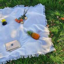 Portable Thickened Picnic Blanket, White Camping Blanket, Beach Towel, Sofa Cover, Outdoor Garden Tent Mat, Waterproof & Warm, Suitable For Home Decor, Photo Shooting, Tear-Resistant, Leisure Mat, Tablecloth, Wall Hanging - White - 查看 10