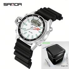 SANDA. SANDA Men's Retro Sports Electronic Watch, Dual Display Dial, Multi-Function Digital Wristwatch, Suitable For Outdoor And Daily Wear - Silver - View 10